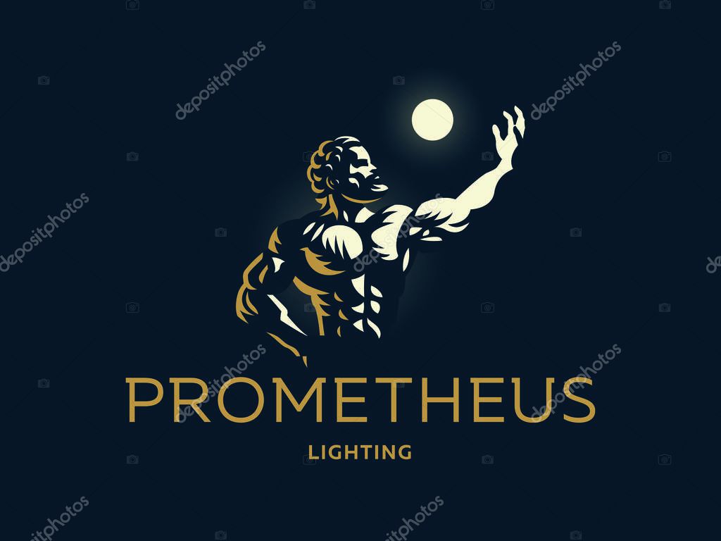Greek hero Prometheus. Light in the hand. Vector illustration.