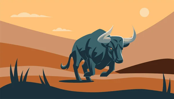 Toro con cuernos grandes . — Vector de stock