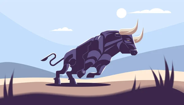 Toro con cuernos grandes . — Vector de stock