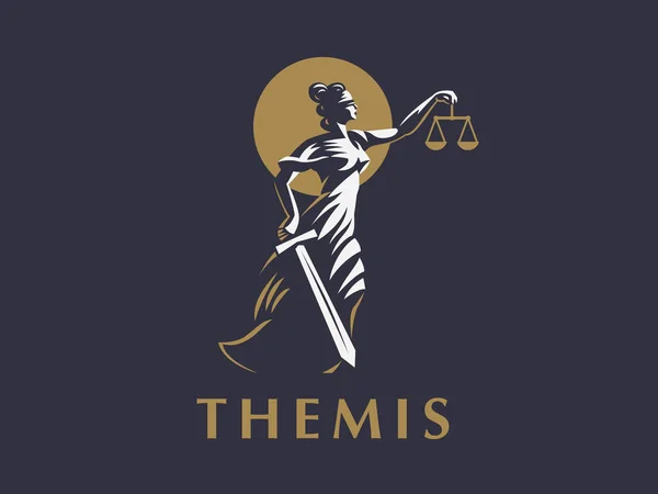 女神 Themis, 手里拿着一把正义和重量的剑。 — 图库矢量图片