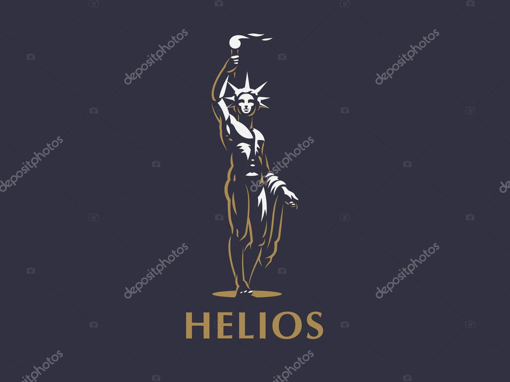 Helios the sun god with a torch in his hands illuminates the earth.