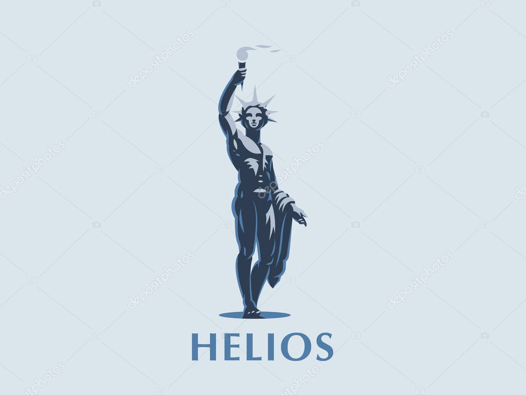Helios the sun god with a torch in his hands illuminates the earth.