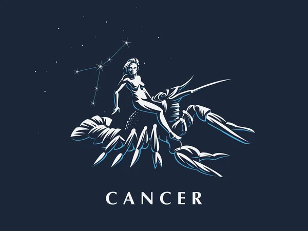Sternzeichen Krebs. eine Frau, die auf einem Krebs reitet. — Stockvektor
