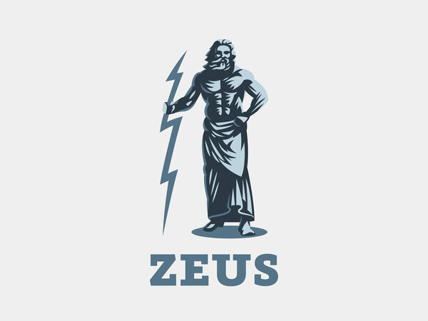 The Greek god Zeus. Zeus stands with lightning in his hands.