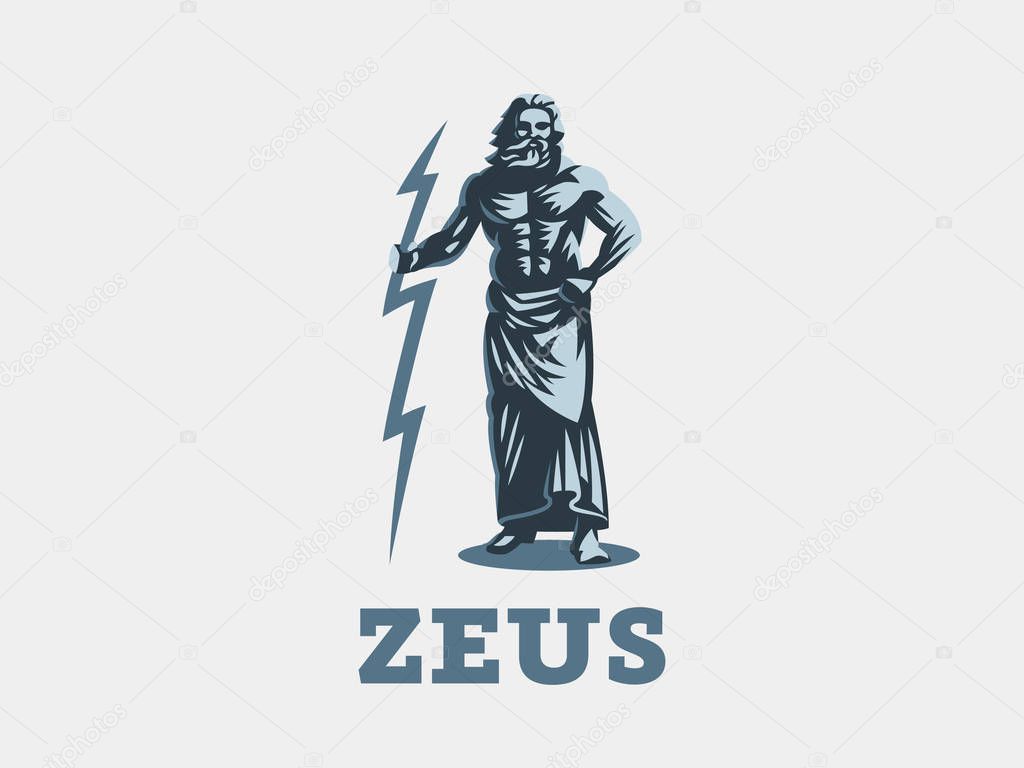 The Greek god Zeus. Zeus stands with lightning in his hands. Vector illustration.