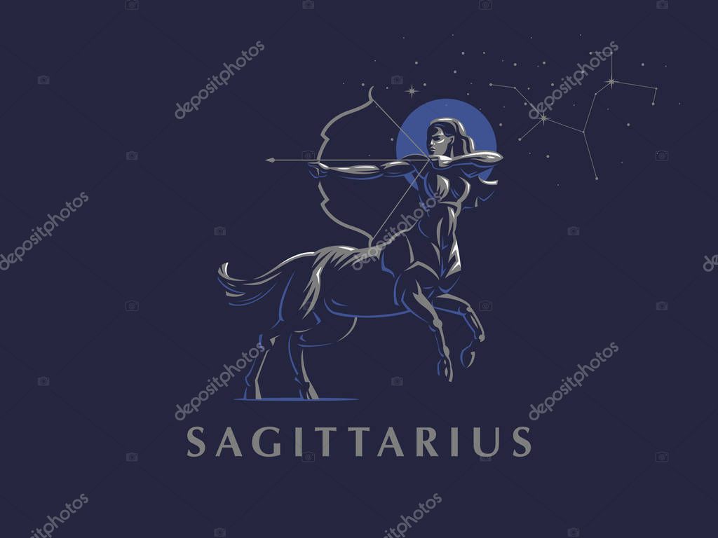 Sign of the zodiac Sagittarius. The constellation of Sagittarius. The centaur shoots a bow. Vector illustration.