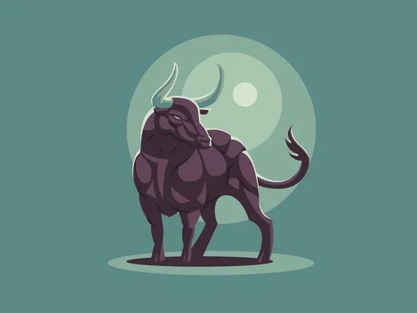 Un toro musculoso con cuernos grandes . — Vector de stock