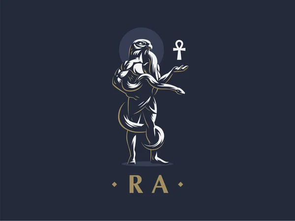 Egipskiego Boga Ra utrzymuje ankh. Emblemat wektor. — Wektor stockowy