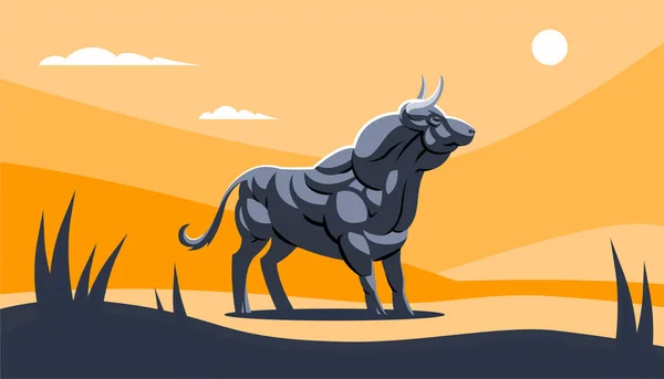 Un toro musculoso sobre el fondo naranja . — Vector de stock