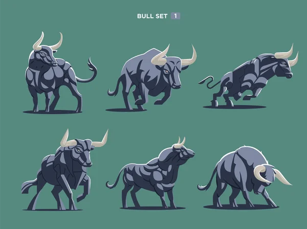 Conjunto de touros e búfalos em diferentes poses . — Vetor de Stock