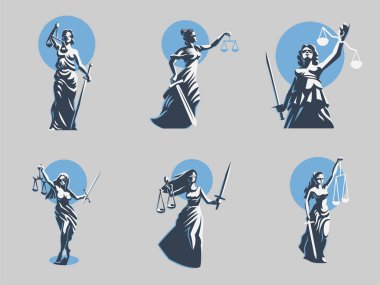 The goddess of justice Themis. Set. Vector. clipart