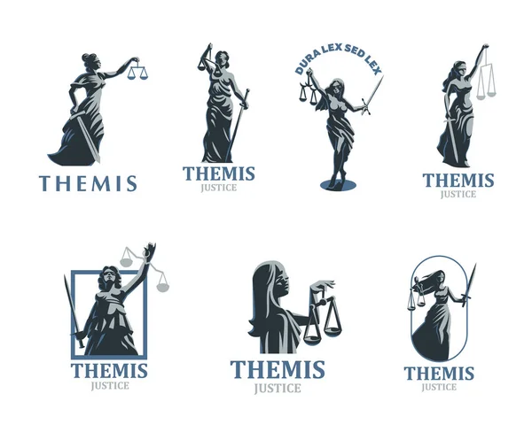 De godin van de rechtvaardigheid Themis. Instellen. Vector. — Stockvector