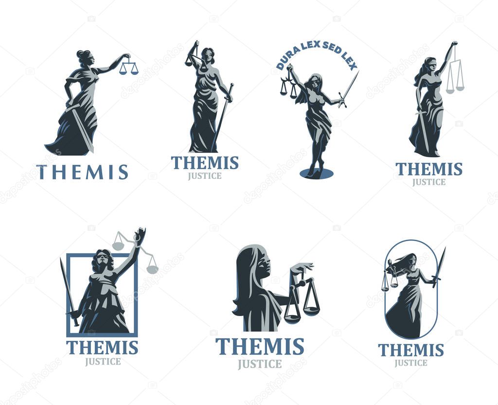 The goddess of justice Themis. Set. Vector.
