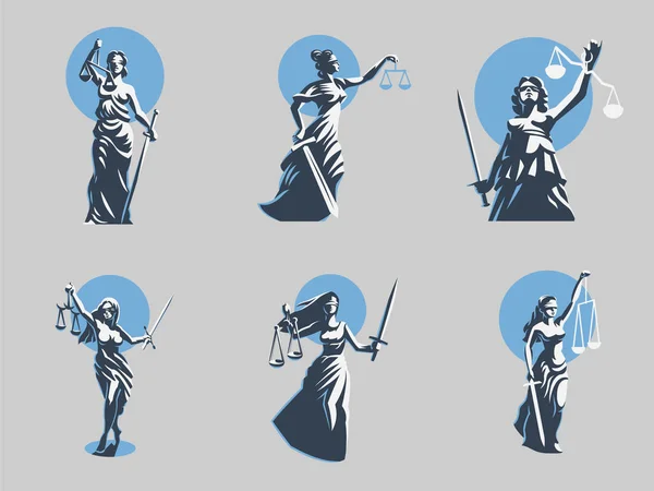 The goddess of justice Themis. Set. Vector. — Stock Vector