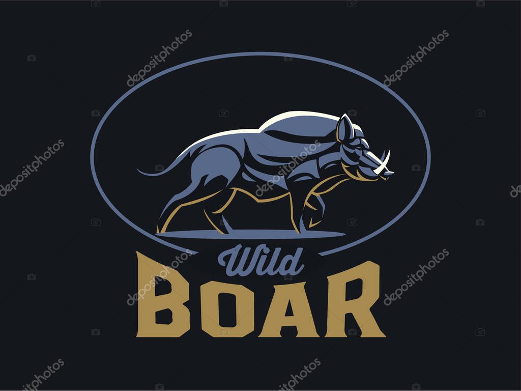 Wild boar with tusks. Vector illustration.