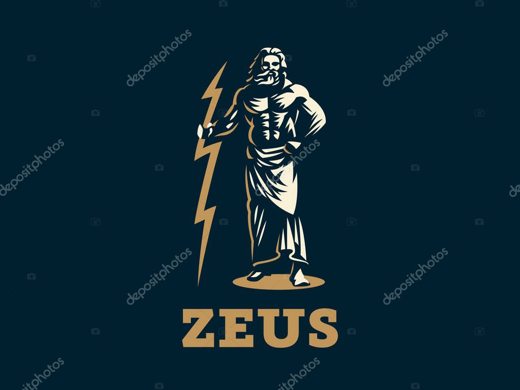 The Greek god Zeus. Zeus stands with lightning in his hands. Vector illustration.