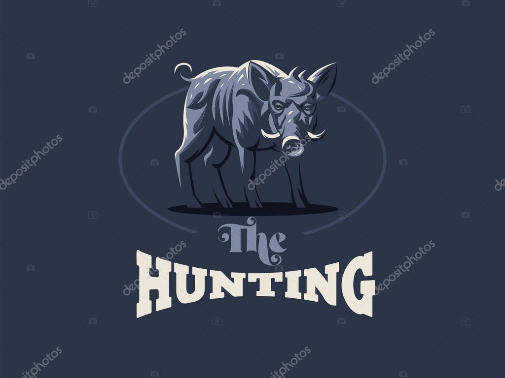 Wild boar with tusks. Vector illustration.