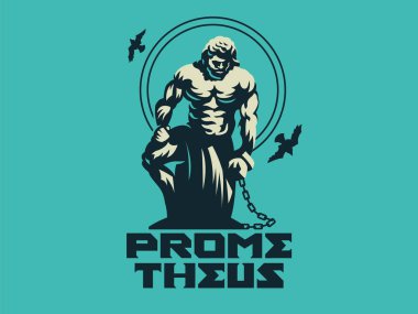 Prometheus bir zincirle zincirlenmiş. Vektör çizim