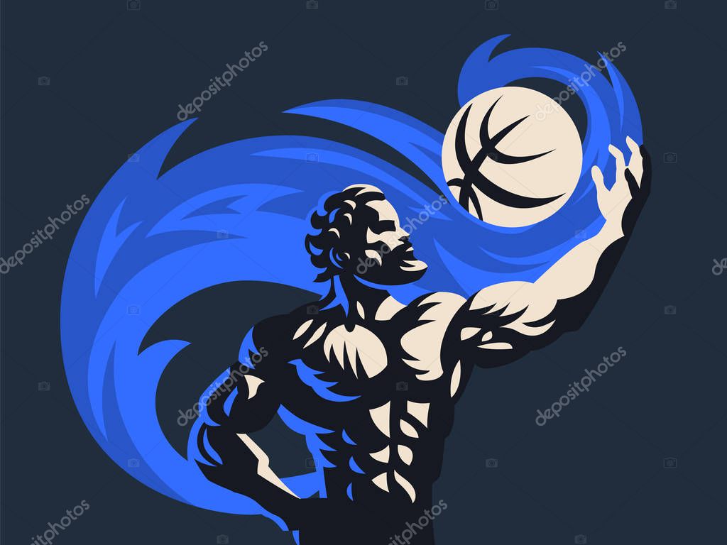 Prometheus and a sports ball. Sports emblem. Vector illustration