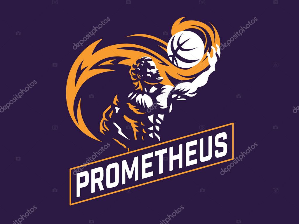 Prometheus and a sports ball. Sports emblem. Vector illustration