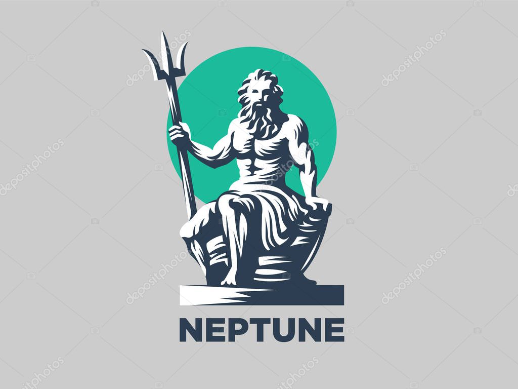 Statue of Poseidon or Neptune with a trident. Vector illustration