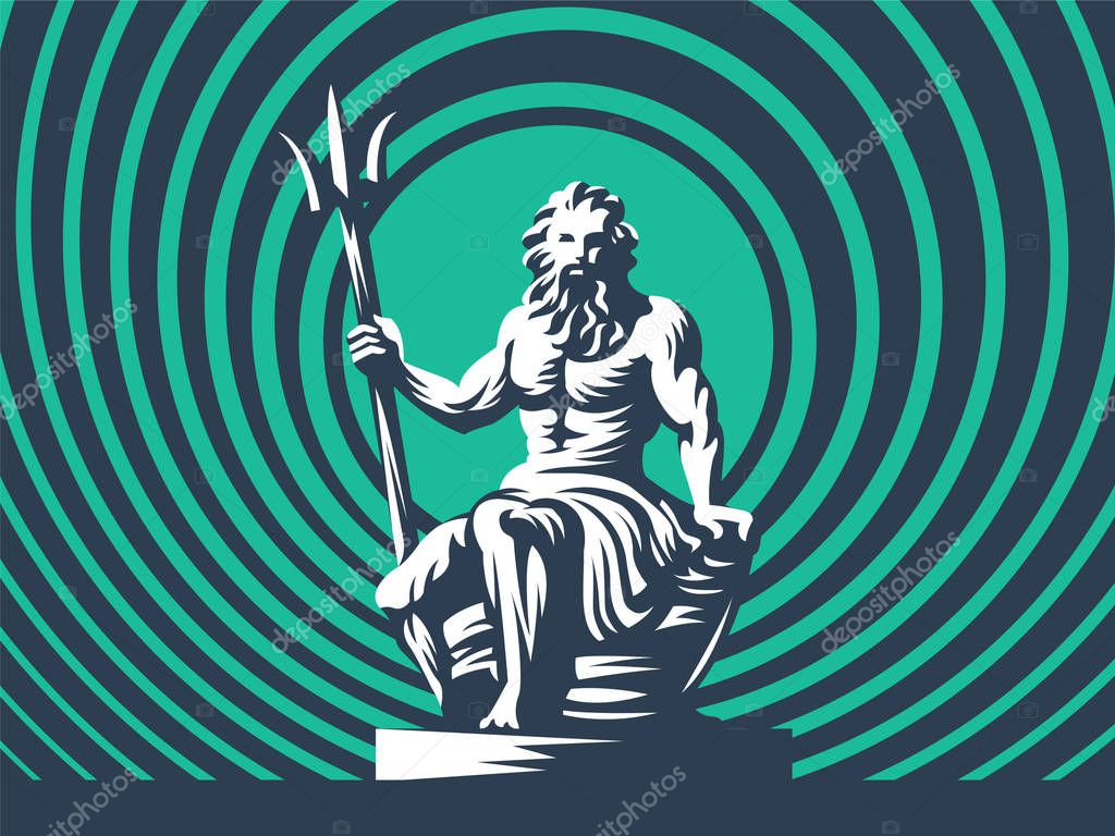 Statue of Poseidon or Neptune with a trident. Vector illustration
