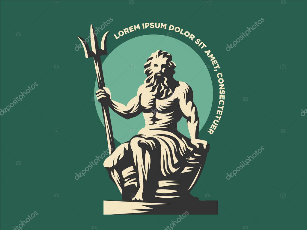 Statue of Poseidon or Neptune with a trident. Vector illustration