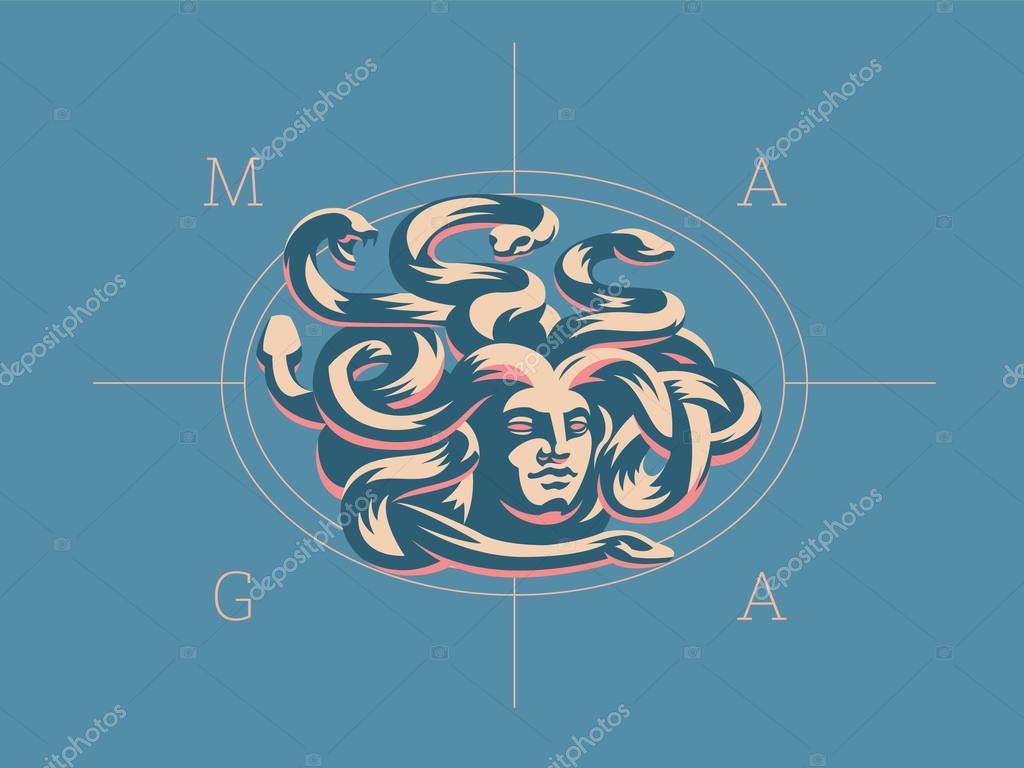 Medusa of the gorgon. Logo.  Vector illustration.