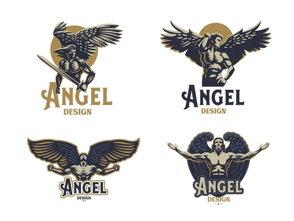 Angel man. Set of vector emblems. — Stock Vector