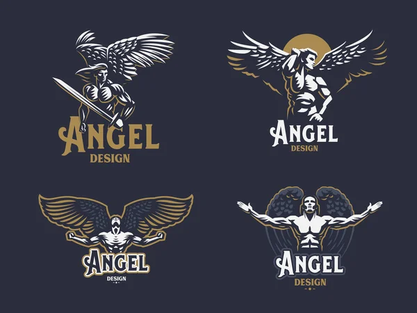 Hombre ángel. Conjunto de emblemas vectoriales . — Archivo Imágenes Vectoriales