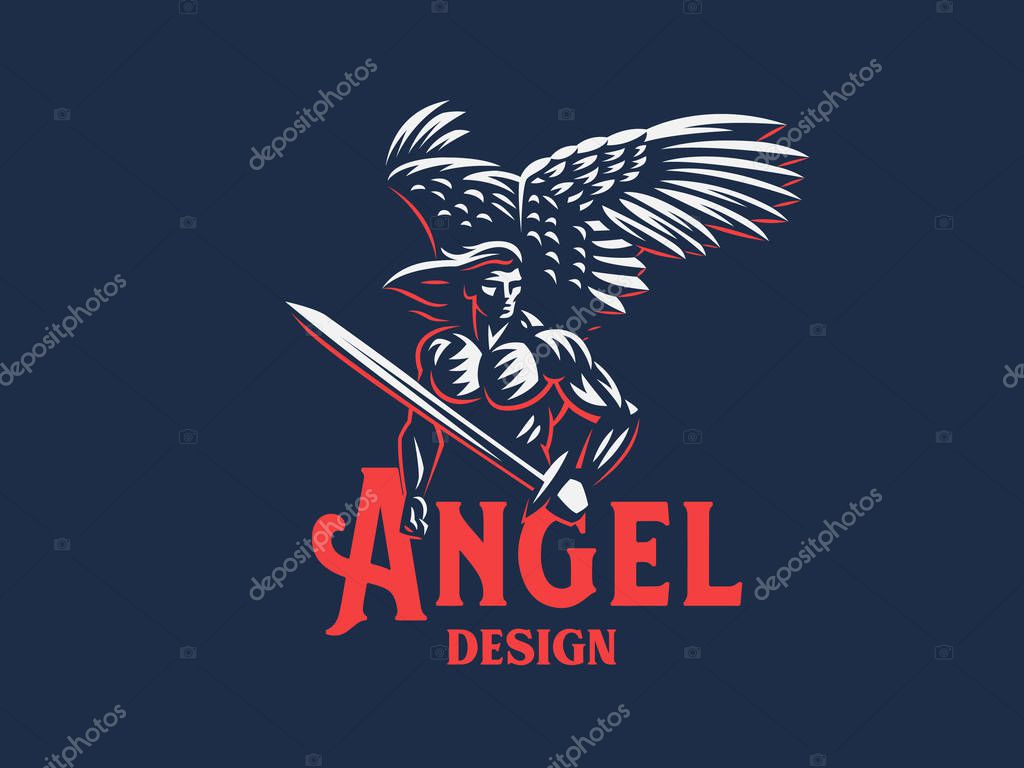 Angel man with Wings. Logo. Vector emblem.