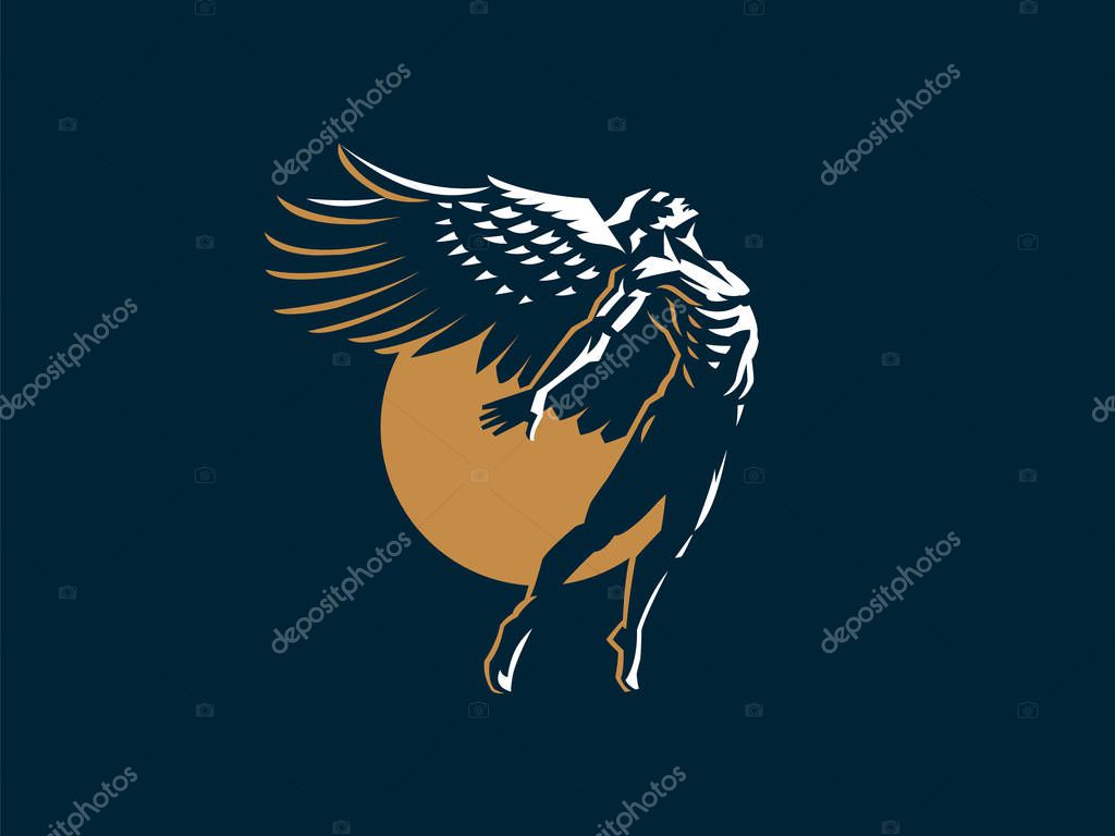 Angel man with Wings. Logo. Vector emblem.