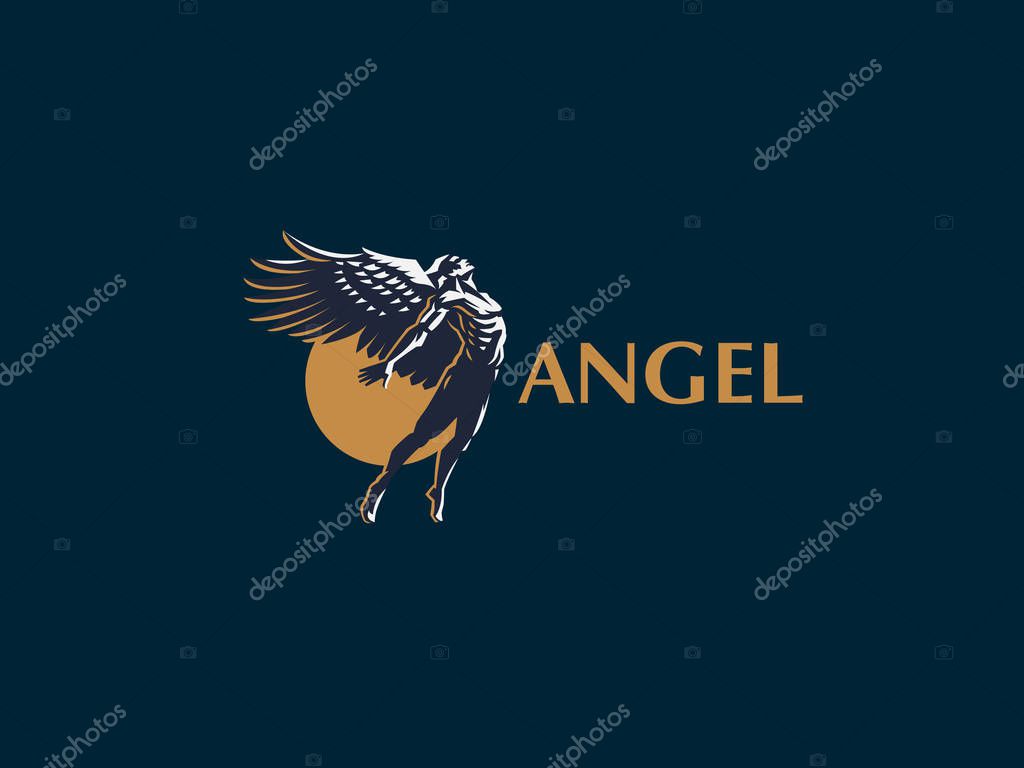 Angel man with Wings. Logo. Vector emblem.