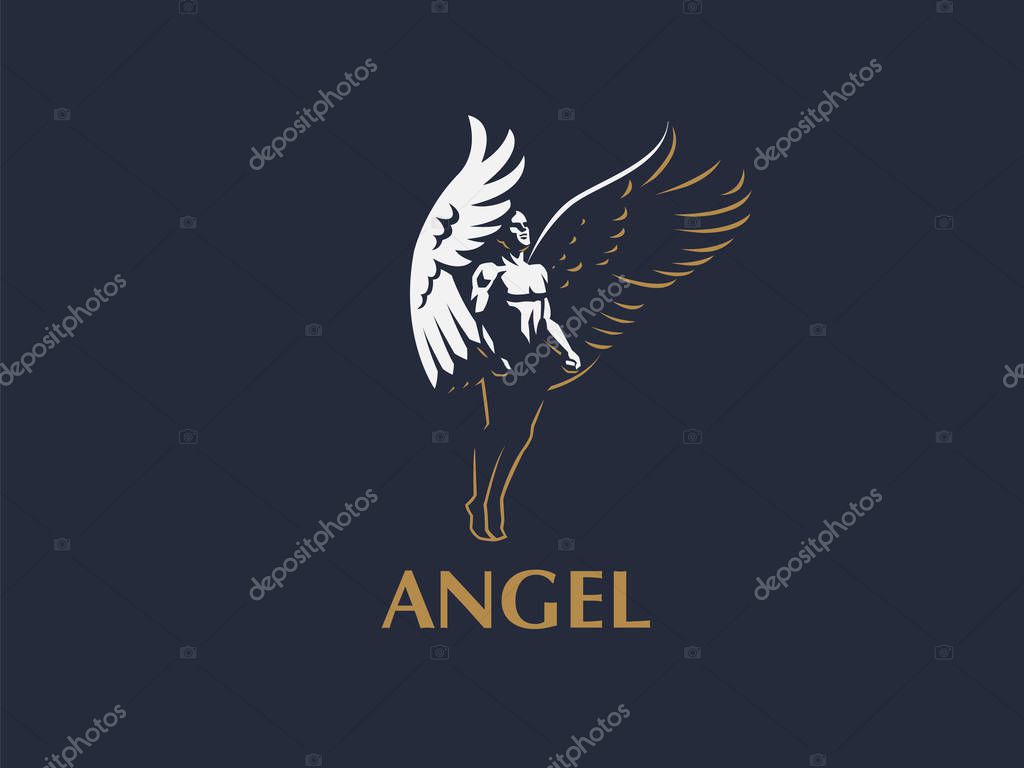 Angel man with Wings. Logo. Vector emblem.