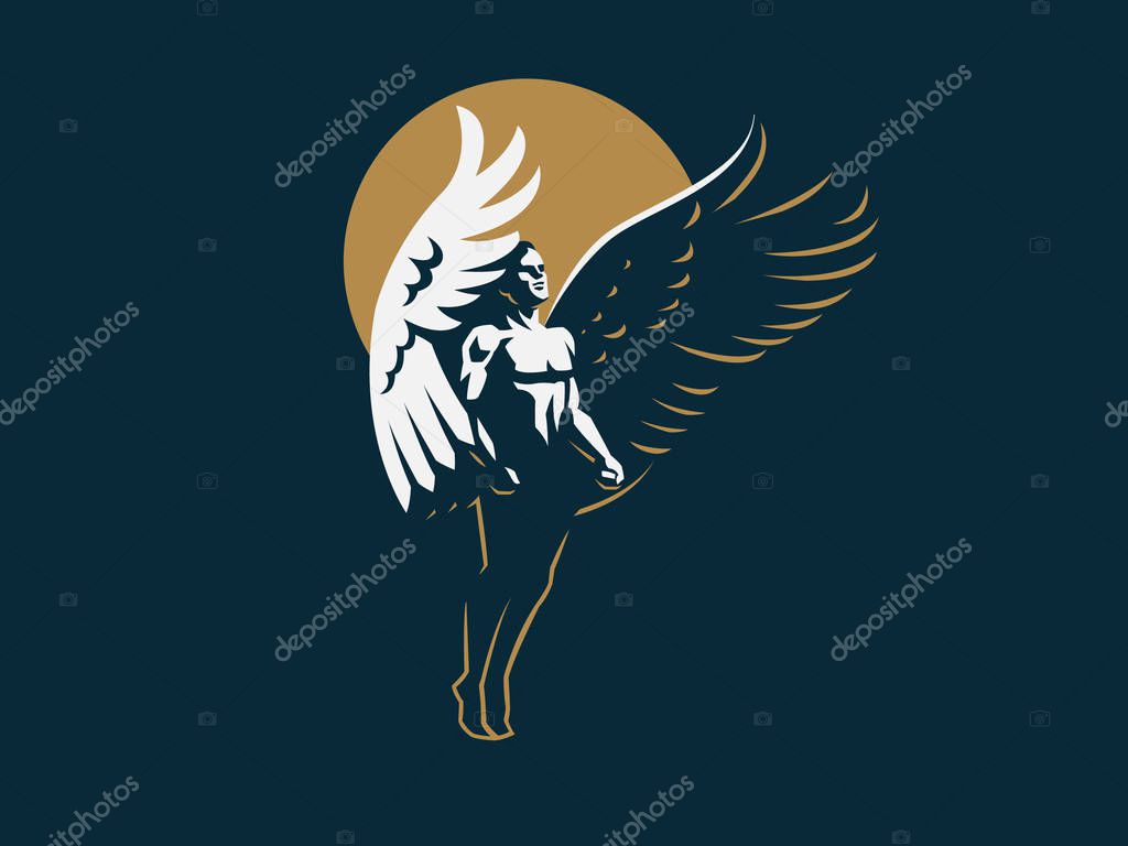 Angel man with Wings. Logo. Vector emblem.