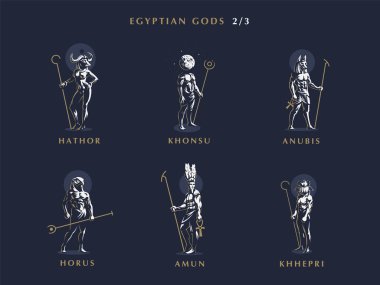 Egyptian gods. Set  of vector emblems. clipart