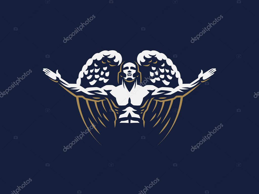 Angel man with Wings. Logo. Vector emblem.