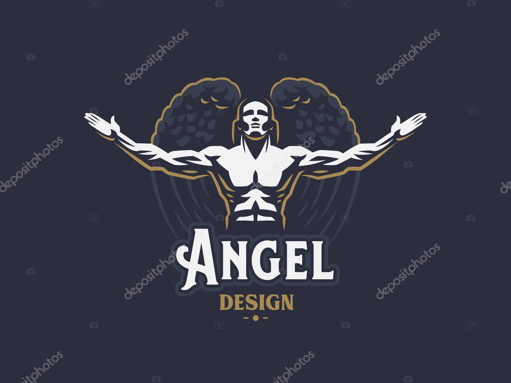 Angel man with Wings. Logo. Vector emblem.