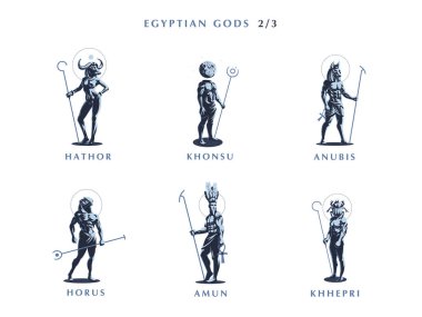 Egyptian gods. Set  of vector emblems. clipart