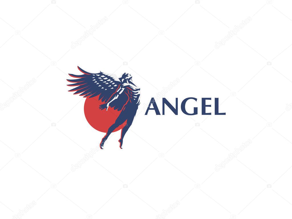 Angel man with Wings. Logo. Vector emblem.