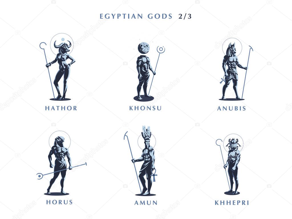 Egyptian gods. Set  of vector emblems.