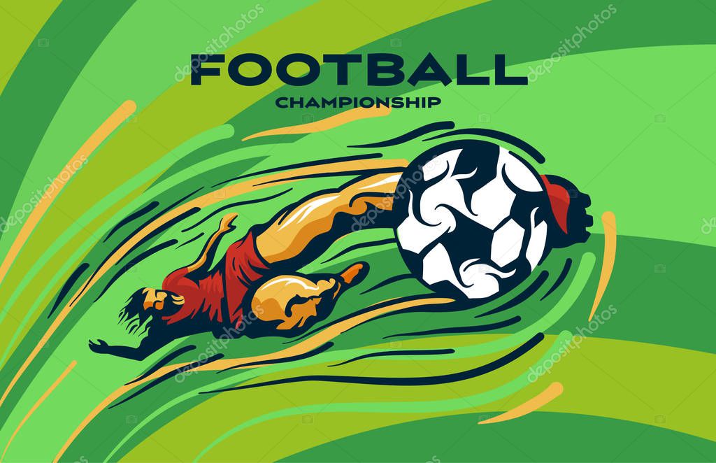 FOOTBALLER kicks the ball. Vector illustration.