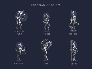 Egyptian gods. Set  of vector emblems. clipart
