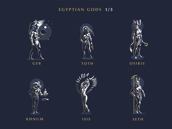 Egyptian gods. Set  of vector emblems.