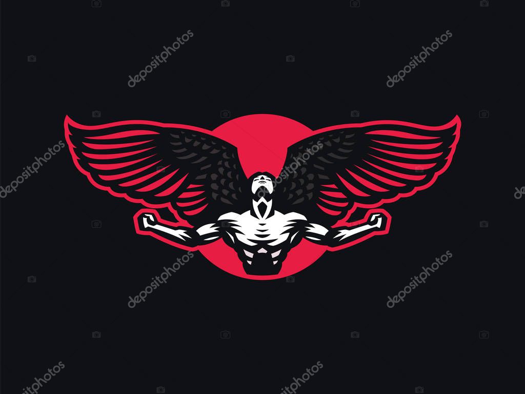Angel man with Wings. Logo. Vector emblem.