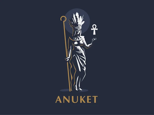 Egyptische godin Anuket. Ankh. Veren. — Stockvector