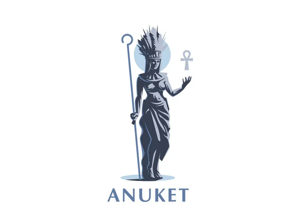 이집트 여신 Anuket입니다. Ankh입니다. 깃털. — 스톡 벡터