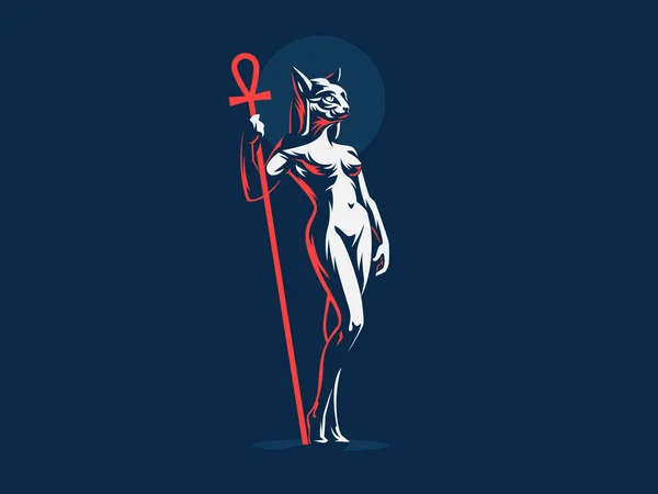 La diosa egipcia Bastet. ¡Cat! Una mujer. Vector — Vector de stock