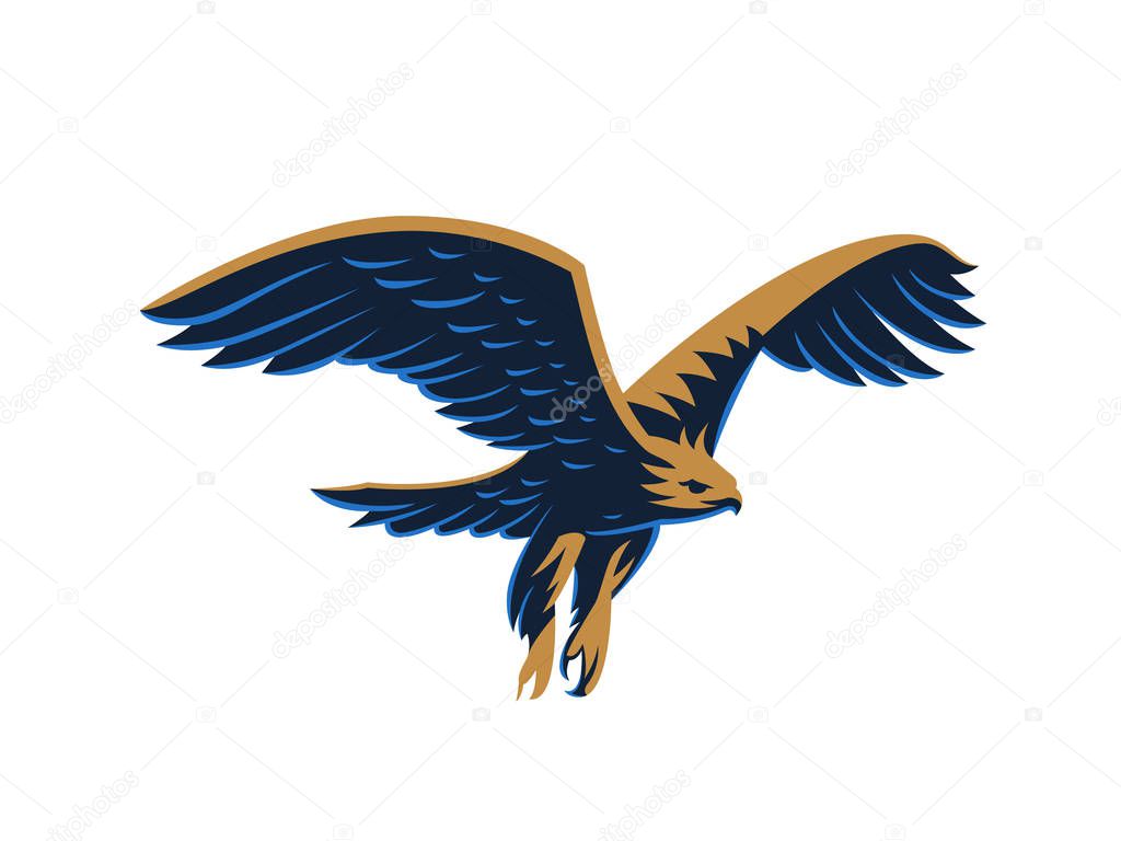 The flying eagle. Hawk. Bird.  Logo. Vector emblem.