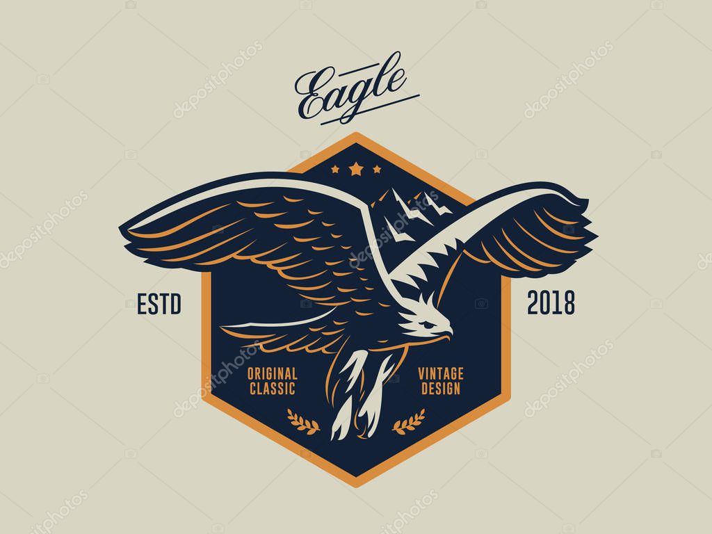 The flying eagle. Hawk. Bird.  Logo. Vector emblem.